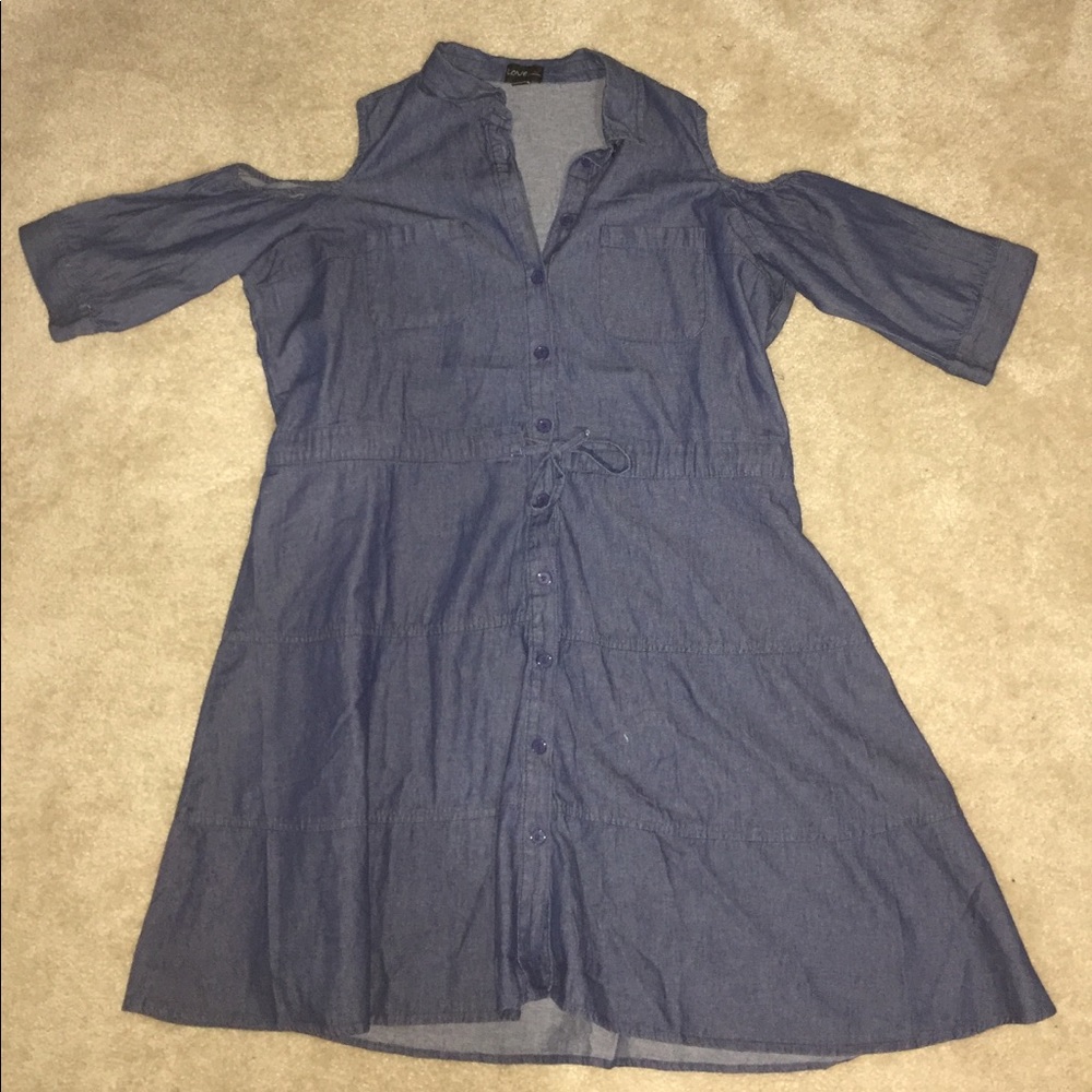 Plus stretchy cold shoulder Jean dress